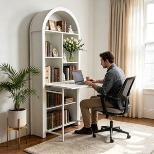 Folding Craft Desk with <b>Storage</b> Shelves Convertible Hideaway Bookshelf <b>PC</b> Desk - Product Image 4
