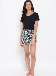 Falda pantalón de punto estampada para mujer con ribete de encaje, cintura con cordón, informal, transpirable, corte regular - Product Image 1