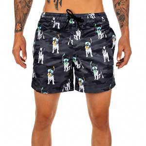 Men's <b>Black</b> French Bulldog Snorkeling Print <b>Board</b> Shorts Quick Dry Drawstring Casual Swim Trunks Short Length - Product Image 1
