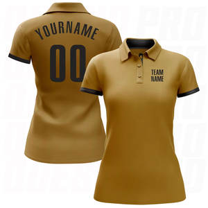 Polo de golf personnalisé en polyester et élasthanne tricoté avec impression numérique, couleur or vieilli et noir, respirant et performant - Product Image 5