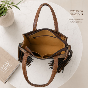 Bolso Tote de Cuero Vacuno Estilo Western, Bolso de Mano con Flecos Florales Hechos a Mano, Bolso de Hombro Boho, Bolso Bandolera, Regalo Hecho a Mano para Mujer - Product Image 4