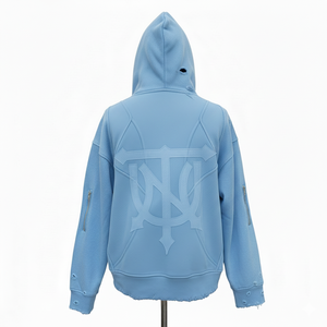 Sweat à capuche zippé en molleton 100% coton, sur mesure, pour homme, effet usé sur toute la surface, coupe ample et épaisse, style streetwear. - Product Image 6