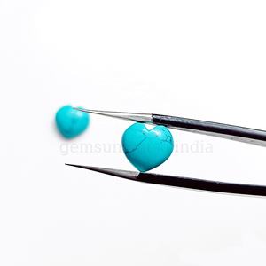 Pierre précieuse turquoise bleue lisse sculptée à la main, cabochon de 10 mm en forme de cœur, turquoise en vrac pour la fabrication de bijoux - Product Image 5