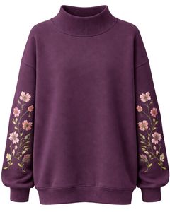 Sudadera de Forro Polar Extra Grande para Mujer, Color Morado Ciruela, Personalizada, con Cuello Alto y Bordado, Informal, de Invierno, de Algodón y Poliéster, Cálida - Product Image 1