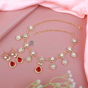 Riva Gold Plated Polki Designer Bridal Necklace & Earring Set - Product Image 4