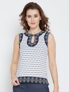 Débardeur sans manches pour femme à pois avec col échancré et ourlet brodé – Tenue décontractée - Product Image 4