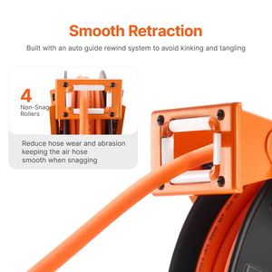 Carrete de Manguera de Aire Híbrido de Doble Brazo 3/8 x 65FT Máx. 300PSI, Carrete Retráctil para Manguera de Compresor de Aire, Accesorios y Piezas para Herramientas Neumáticas - Product Image 2