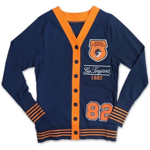Virginia State Trojans Women's Navy Orange Cardigan V-Neck Full Sleeve Button Front Preppy Style 82 Printed - Product Image 1