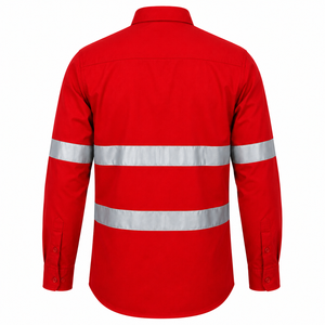 Custom Solid Color Cotton Unisex Workwear Shirt High Visibility Reflective Safety Wearing Industrial <b>Construction</b> Warehouse - Product Image 2