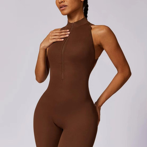 Mono de yoga de una pieza para mujer al por mayor, top con cremallera, manga larga, body de fitness de secado rápido, ropa de gimnasio de alta calidad. - Product Image 3