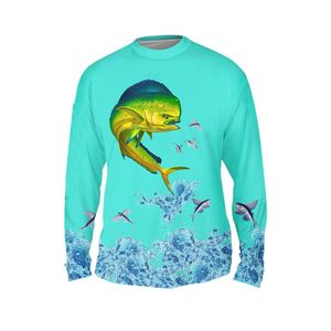 เสื้อตกปลาผู้ชาย แขนยาว ระบายอากาศ แห้งเร็ว โพลีเอสเตอร์ ป้องกันรังสียูวี เสื้อเจอร์ซีย์ตกปลา ลายปลาแมฮีแมฮี รับผลิตตามแบบ (OEM) ขายส่ง - Product Image 1