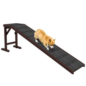 Rampa para Mascotas de Madera Maciza para Cama, 74 x 16 x 25 Pulgadas, Marrón, Escaleras para Perros con Alfombra Antideslizante, Accesorio de Plataforma para Sala de Estar - Product Image 1