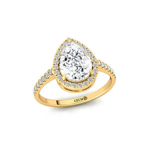 Bague solitaire en or 14K 18K avec diamant de laboratoire taille poire couleur D clarté VVS2, solitaire central avec diamants de laboratoire d'accentuation - Product Image 3