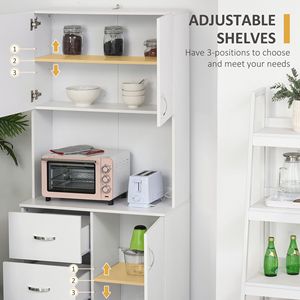 Mobile dispensa da cucina autoportante a 2 ante con 3 cassetti, ripiano aperto e ripiani regolabili per organizzazione e stoccaggio - Product Image 5