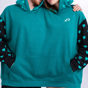 Novelty Couple Hoodie Hooded Unisex Oversized Casual Long Sleeve <b>Pullover</b> with Pocket Loose Fit Top For Two People Wearing Teal - Product Image 6