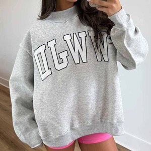 The Muse Premium Oversized <b>Mock</b> <b>Neck</b> Sweatshirt Women Cotton Blend Custom Letter Applique Embroidery Pullover - Product Image 5