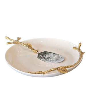 Plateau de service rond en métal de qualité supérieure avec poignées, design attrayant, plateau de service pour le thé, accessoires de cuisine - Product Image 5