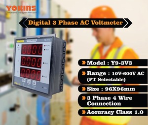 Voltmètre numérique triphasé AC Yokins Y9-3V3 True RMS 15-600V Affichage 3 lignes PT sélectionnable 96x96mm - Product Image 2