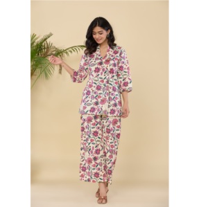 Offre Spéciale : Ensemble Coordonné en Coton Imprimé Motif Imperial Discharge, Tissu Doux, Deux Pièces pour l'Été, Disponible en Gros - Product Image 1