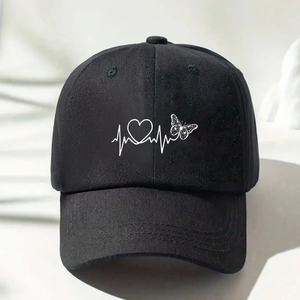 Una gorra de béisbol minimalista con diseño de estampado de latido de mariposa en blanco para protección solar y protección contra el sol en deportes al aire libre. - Product Image 5