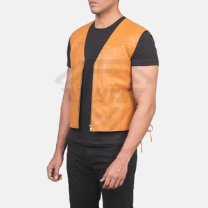 Chaleco de Motociclista de Cuero Marrón para Hombre, Personalizado por el Fabricante, Sin Mangas, Prenda Exterior de Cuero Genuino para Motociclistas, Chaleco para Club - Product Image 5