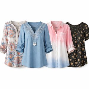 Camisas de Mezcla de Poliéster Personalizadas al por Mayor para Mujer - Fabricante OEM Directo de Camisas Personalizadas para Mujer al por Mayor - Product Image 1