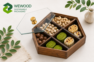WEWOOD Acacia Wood Eco-Friendly European Hexagon Storage <b>Box</b> Flip Top Lid 6 Compartment <b>Herb</b> Container Durable Handcrafted - Product Image 4