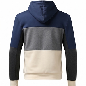 Sweat à capuche trois panneaux pour homme avec section poitrine moyenne chinée, capuche contrastante à cordon de serrage et poche frontale - Product Image 4