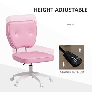 Sedia Direzionale in Pelle PU Rosa, Sedia da Toeletta con Altezza Regolabile, Design Senza Braccioli, Ruote Girevoli, Stile Tradizionale con Supporto Lombare - Product Image 4