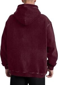 Oversized Hooded Sweatshirt Solid Burgundy Cotton Fleece Pocket Casual <b>Pullover</b> <b>Men</b> Autumn Wear Regular Fit - Product Image 2