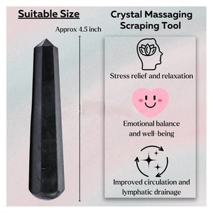 Natural Shungite <b>Crystal</b> Faceted Agate <b>Wand</b> Feng Shui Style Spa & Relaxation Energy Healing Gemstone Material - Product Image 3