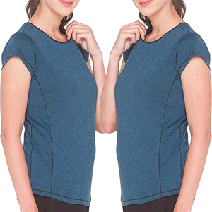 T-shirt en tricot à manches courtes et col rond pour femme, couleur unie, séchage rapide, coupe ajustée, décontracté, printemps-été, 100% polyester - Product Image 6