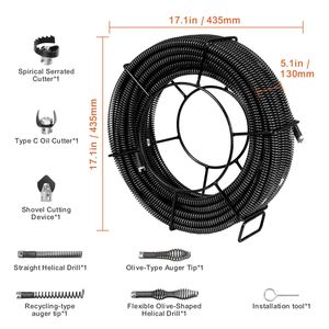 Cavo Professionale per Pulizia Scarichi da 30 Metri x 1,6 cm con 7 Tagliacavi, per Tubi da 2,0 cm e 9,9 cm, Cavo Sezionale a Sezione Cava per la Pulizia di Tubature - Product Image 6