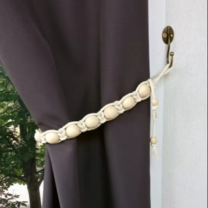 Cotton Curtain Tie Back: Nautical Wooden Bead Decor - Product Image 1