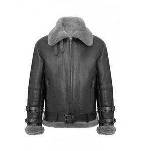 Vestes en cuir véritable marron pour homme, style vintage, en peau de mouton douce polie à la main, avec col long en fourrure, design en peau de mouton, tendance hiver - Product Image 5