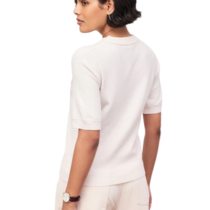 Pull en maille écru super doux et ample à manches courtes pour femme, col rond, décontracté, avec poignets et ourlet côtelés, pour le quotidien - Product Image 2