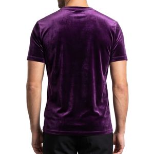 T-shirt en velours violet riche de qualité supérieure pour homme, t-shirt à manches courtes en velours lisse, respirant, doux au toucher, col rond, t-shirt d'hiver - Product Image 2