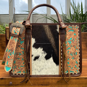 Nueva gran oferta, conjuntos de lujo de cuero de vaca a mano para mujer, bolso de mano de cuero de vaca genuino y bolso de mano, Combo de 2 piezas para mujer - Product Image 5