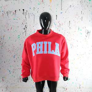 PHILA RED <b>Mock</b> <b>Neck</b> Sweatshirt 100% Navy Blue Applique Embroidery wide <b>neck</b> Sweatshirt Finer Threads - Product Image 2