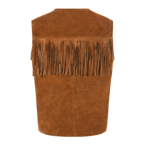 Gilet en cuir suédé de vache 100 % pleine fleur personnalisé pour homme, style western cowboy, avec franges et pompons, veste sans manches en cuir véritable - Product Image 3