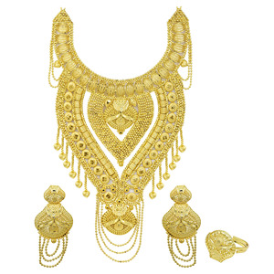 Bijoux de mode en gros, Parure de bijoux de mariée en or rempli 14K 18K 24K à motif floral, Parure de colliers lourds de style traditionnel de Dubaï - Product Image 1