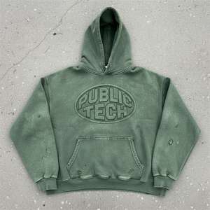 Sweat-shirts à capuche pour hommes, style streetwear, effet délavé, avec logo personnalisé en relief 3D, pour l'hiver, grandes tailles, coupe ample, imperméables - Product Image 1