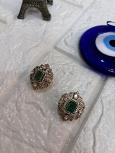 <b>studs</b> <b>earrings</b> in green doublet with gold layered in <b>silver</b> material for bridal jewelry polki stone <b>studs</b> <b>earrings</b> <b>set</b> for women - Product Image 5