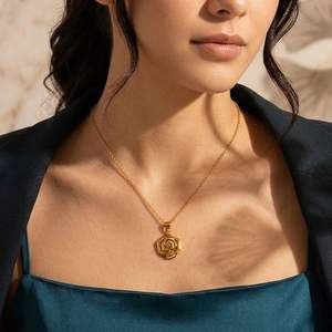 Collar con Colgante de Flor de Acero Inoxidable Dorado, Joyería de Moda para Mujer, Regalo, Collar con Colgante de Rosa - Product Image 3