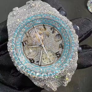Reloj Cronógrafo de Diamantes de Lujo para Hombre, Caja de Plata de Ley de 42 mm, Movimiento de Cuarzo Analógico, Cierre Plegable - Product Image 1