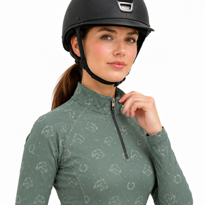 Fabricant de chemises d'équitation sur mesure |   Haut d'équitation pour femmes |   Sweat-shirt imprimé à col zippé, manches longues, OEM, marque privée - Product Image 5