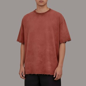 T-shirt en coton surdimensionné pour homme, couleur unie, col rond, impression de logo personnalisée, manches courtes, coupe décontractée, jersey lavé, fabrication OEM - Product Image 3