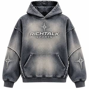 Sweat-shirt à capuche pour homme, coupe classique, en molleton 100% coton, logo brodé effet vieilli, service OEM, haute qualité - Product Image 1