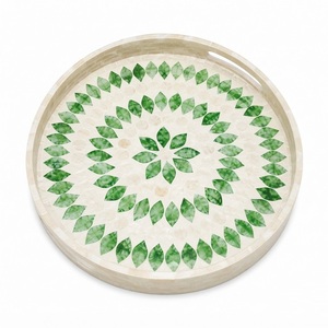 Plateau de service vintage en nacre noire géométrique, mosaïque de coquillages, plateau rectangulaire pour table basse, organisateur - Product Image 6