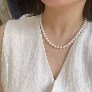 Collier de perles d'eau douce naturelles de Zhuji de 7-8 mm, sans noyau, rond, forte brillance, presque sans défaut, S925, chaîne complète, délicat et élégant - Product Image 2
